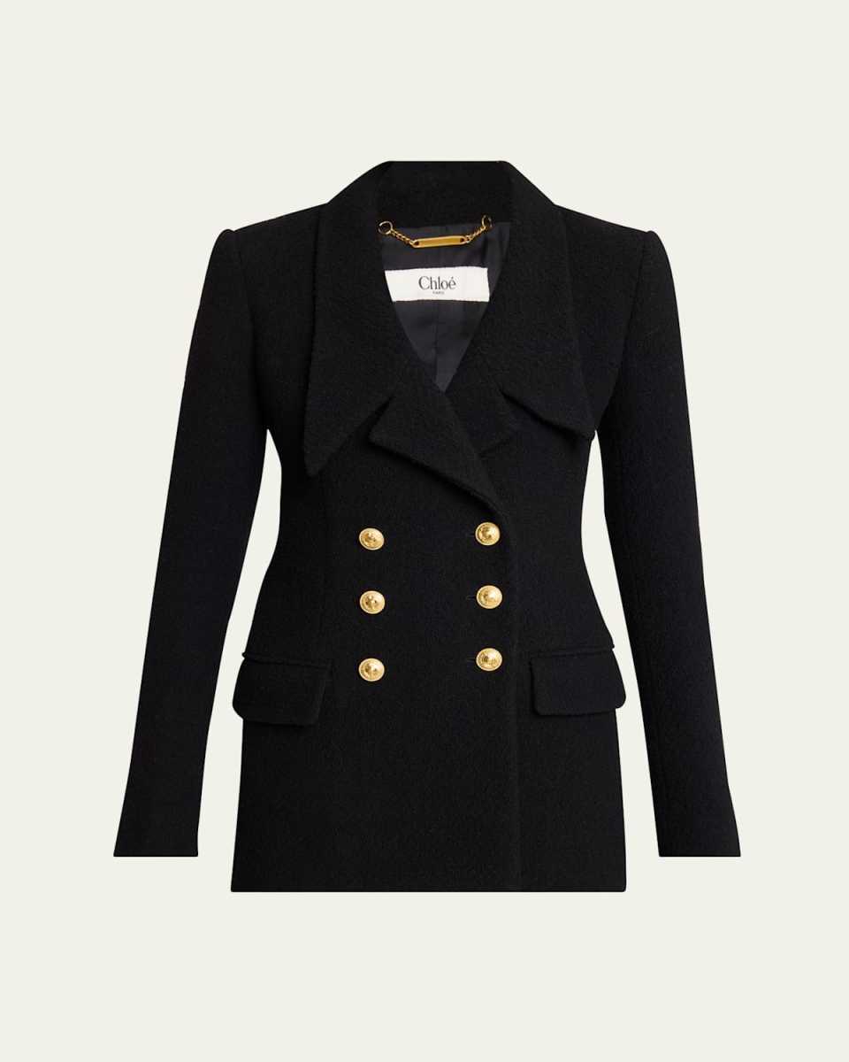 Cascade-Lapel Double-Breasted Boucle Jacket